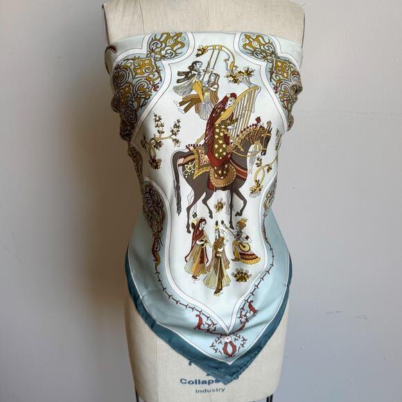 HERMÉS PARIS Poesie Persane 90cm Light Blue Persian Motif Silk Scarf - Picture 10 of 12